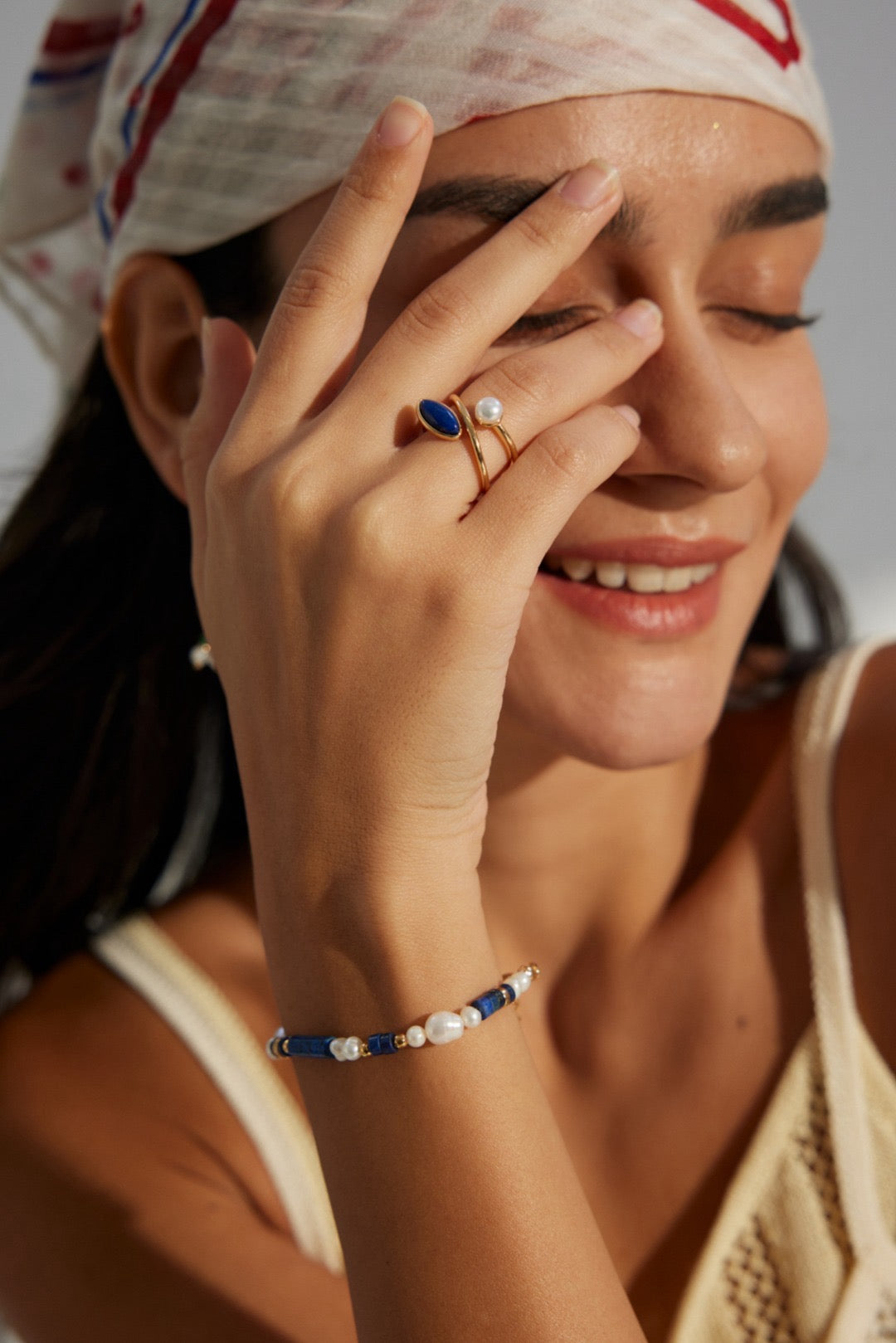 靛藍《平衡》珍珠青金石.手鍊